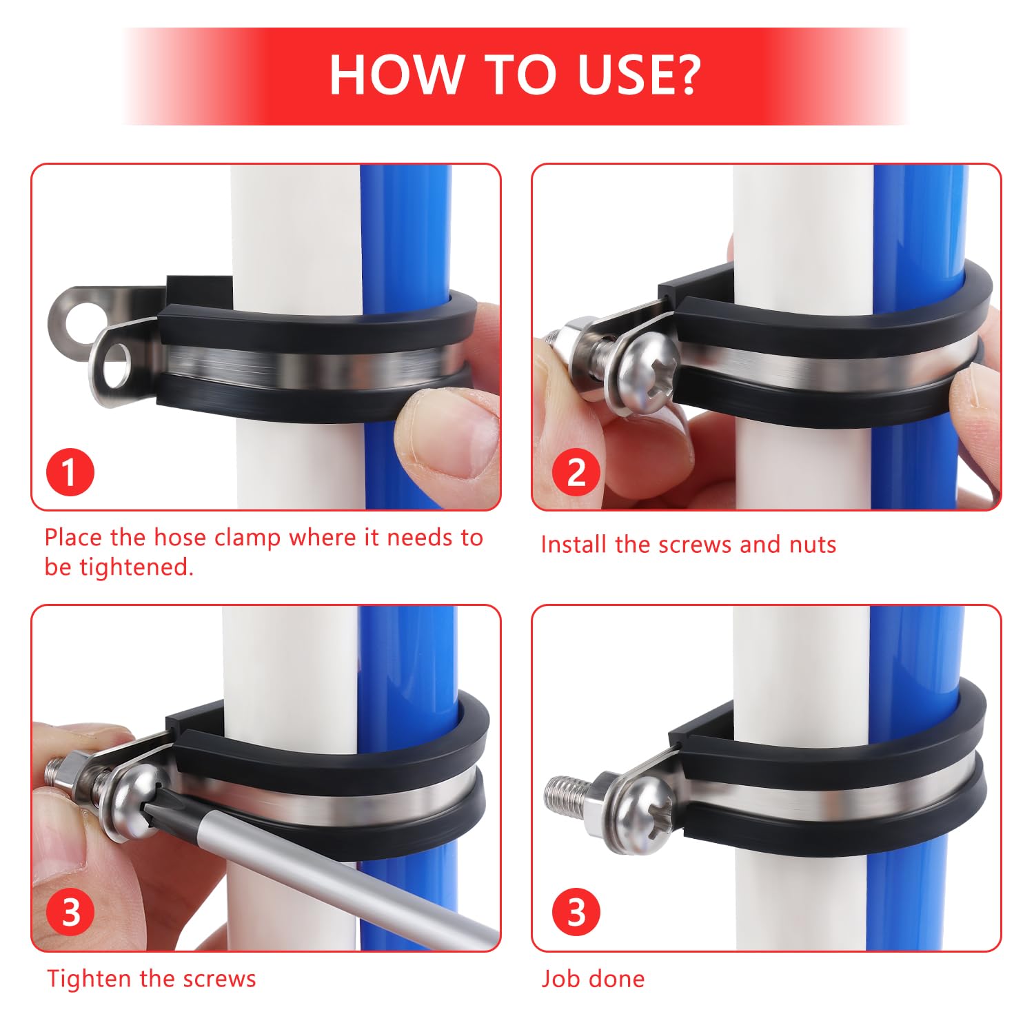 Newdeli 20Pcs Cable Clamps 1 Inch Stainless Steel Cable Clamp Rubber Cushioned Hose Clamp Insulated Tube clips Automotive Wire Pipe Clamps - Image 3