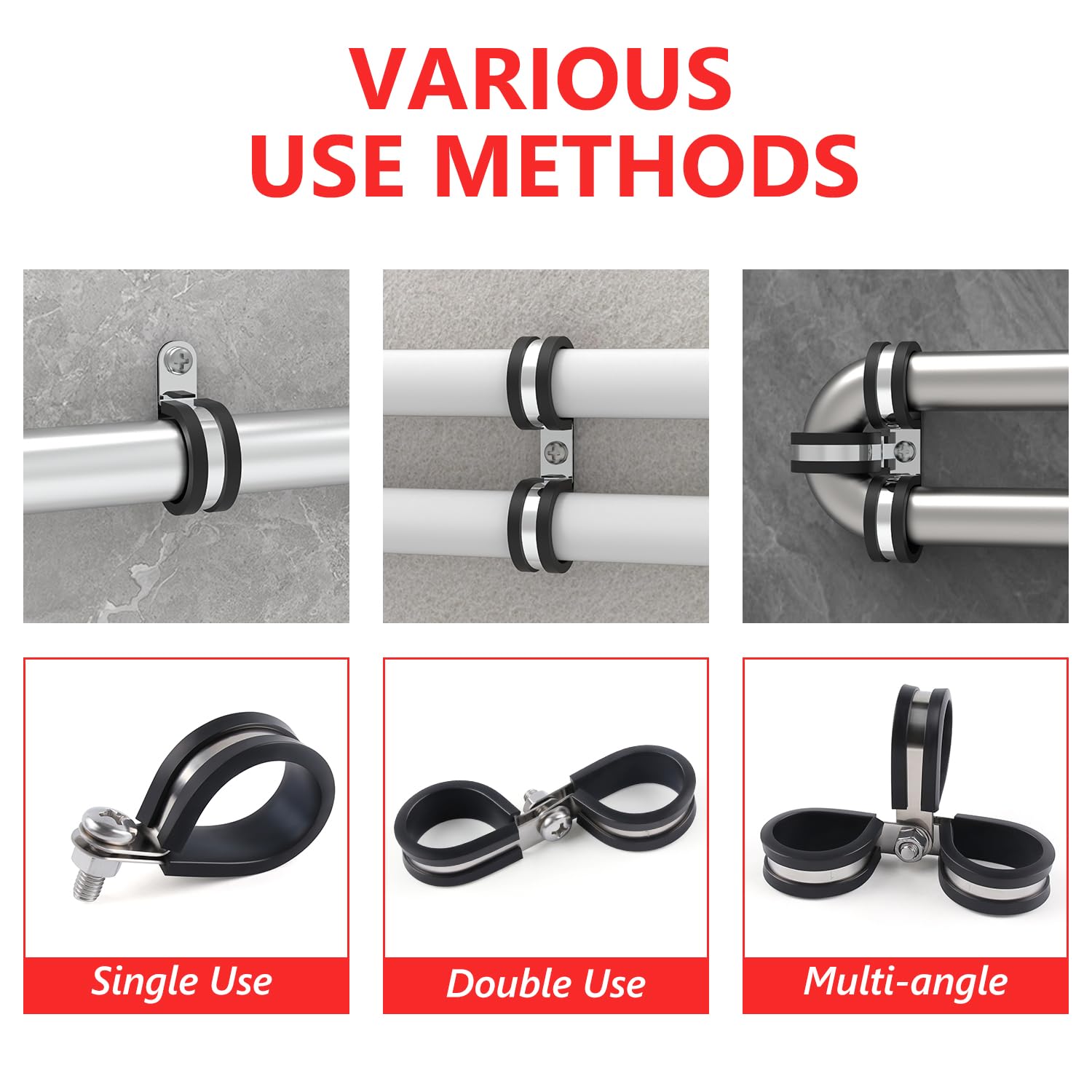 Newdeli 20Pcs Cable Clamps 1 Inch Stainless Steel Cable Clamp Rubber Cushioned Hose Clamp Insulated Tube clips Automotive Wire Pipe Clamps - Image 4