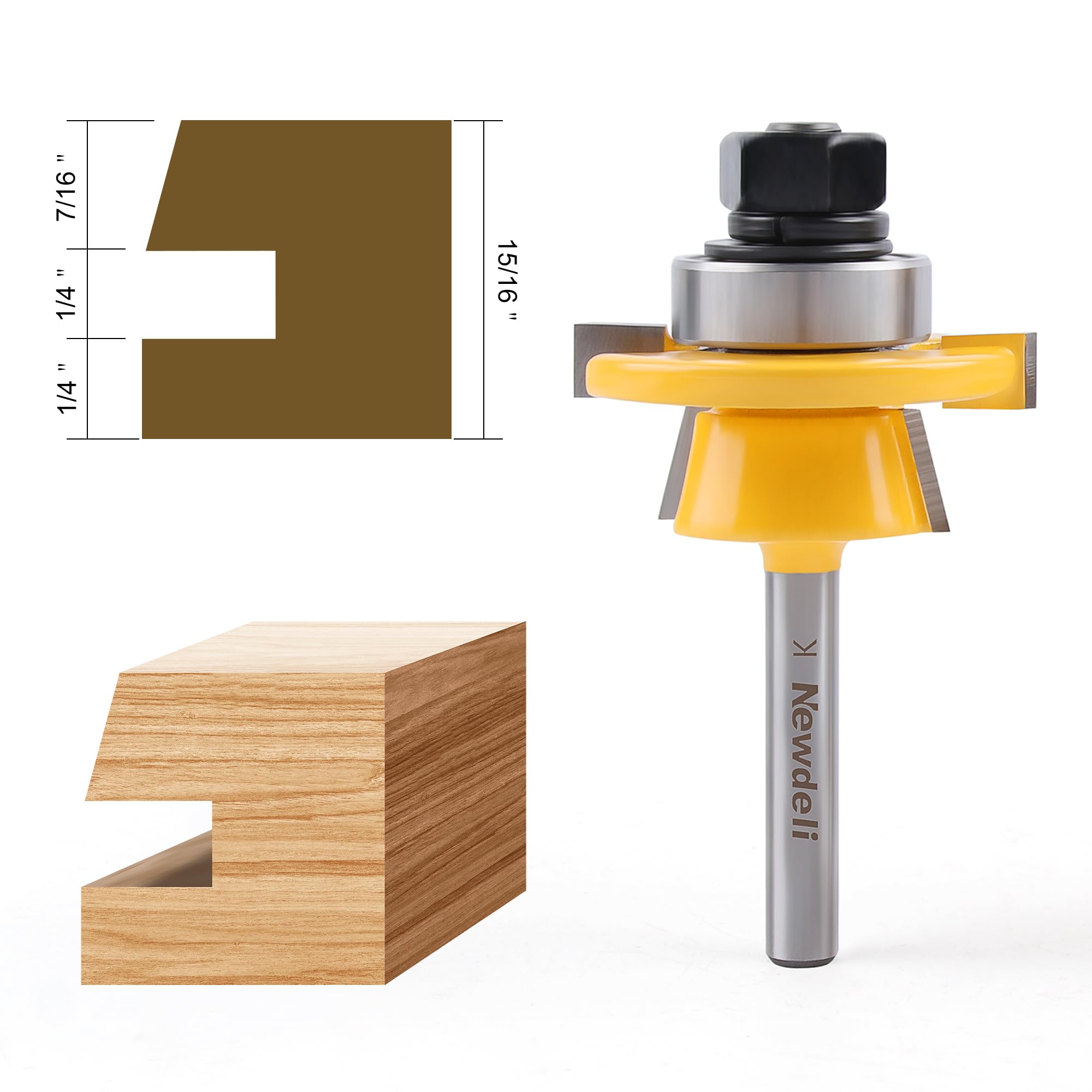 Newdeli 2Pcs Shaker Rail and Stile Router Bit Set 1/4 Inch Shank Tongue and Groove Router Bits Professional Carbide Milling Cutters for Woodworking for Cabinet Door - Image 4