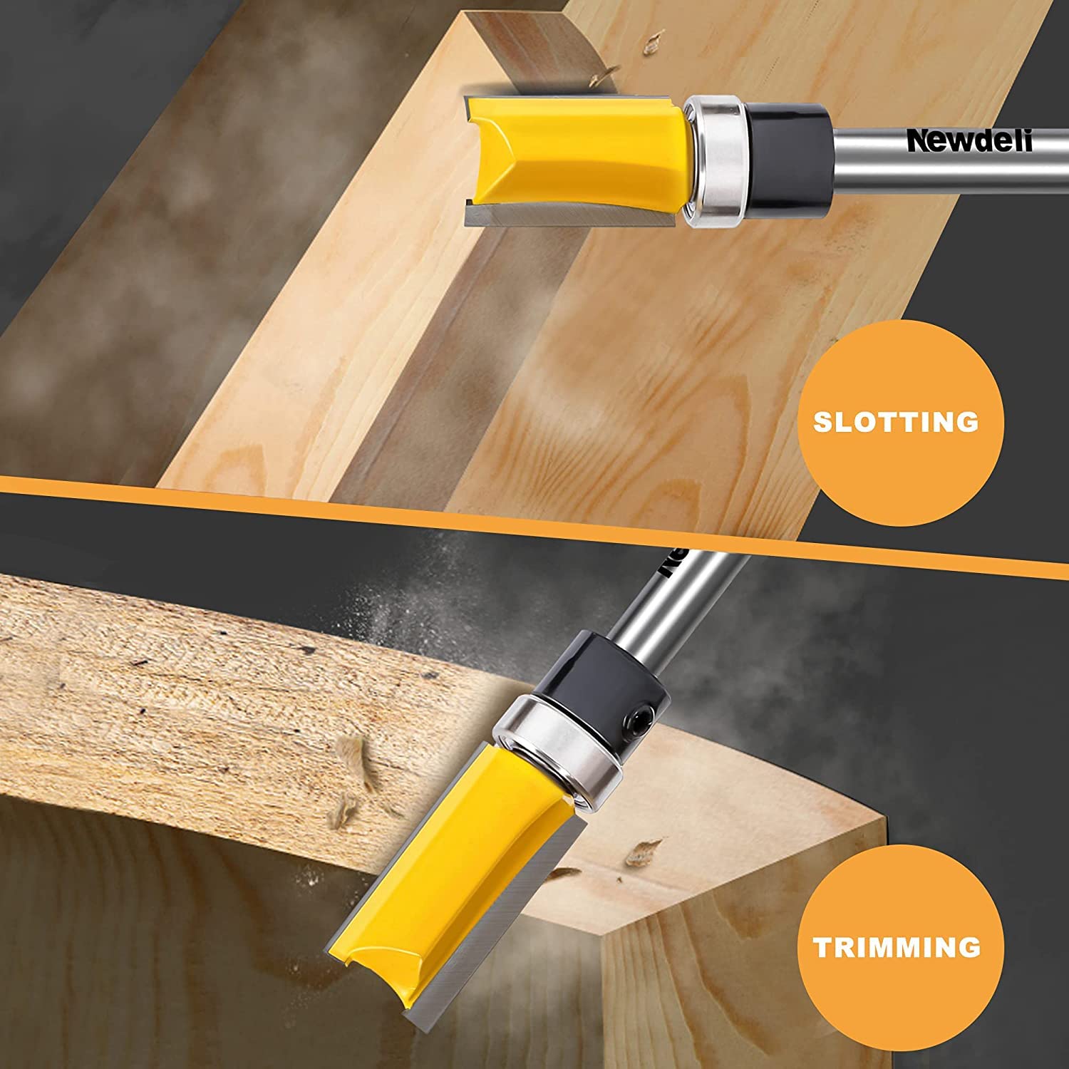 Newdeli 8PCS Flush Trim Router Bit Set 1/4 Inch Shank - 4pcs Top Bearing Flush Trim Router Bits and 4pcs Pattern Flush Trim Router Bits -Template Guide Woodworking Milling Cutter Tool - Image 6