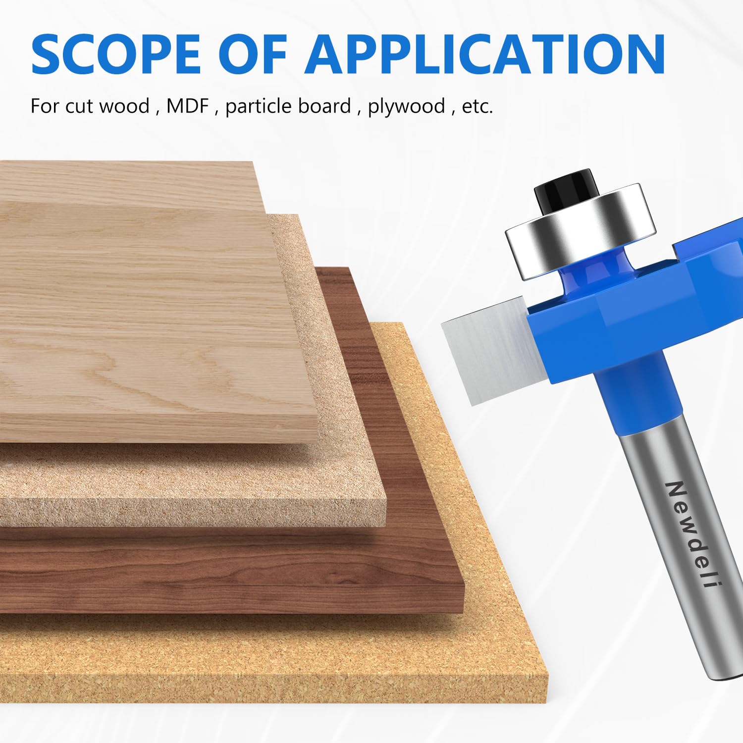 Newdeli Rabbet Router Bit Set 1/4 Inch Shank - 4Pcs Rabbeting Router Bits（1/8",1/4",3/8", 1/2" Height） with 6 Bearings Set (3/8", 1/2", 5/8", 3/4", 7/8", 1-1/8" Bearings) - Wood Biscuit Slot Cutters - Image 5