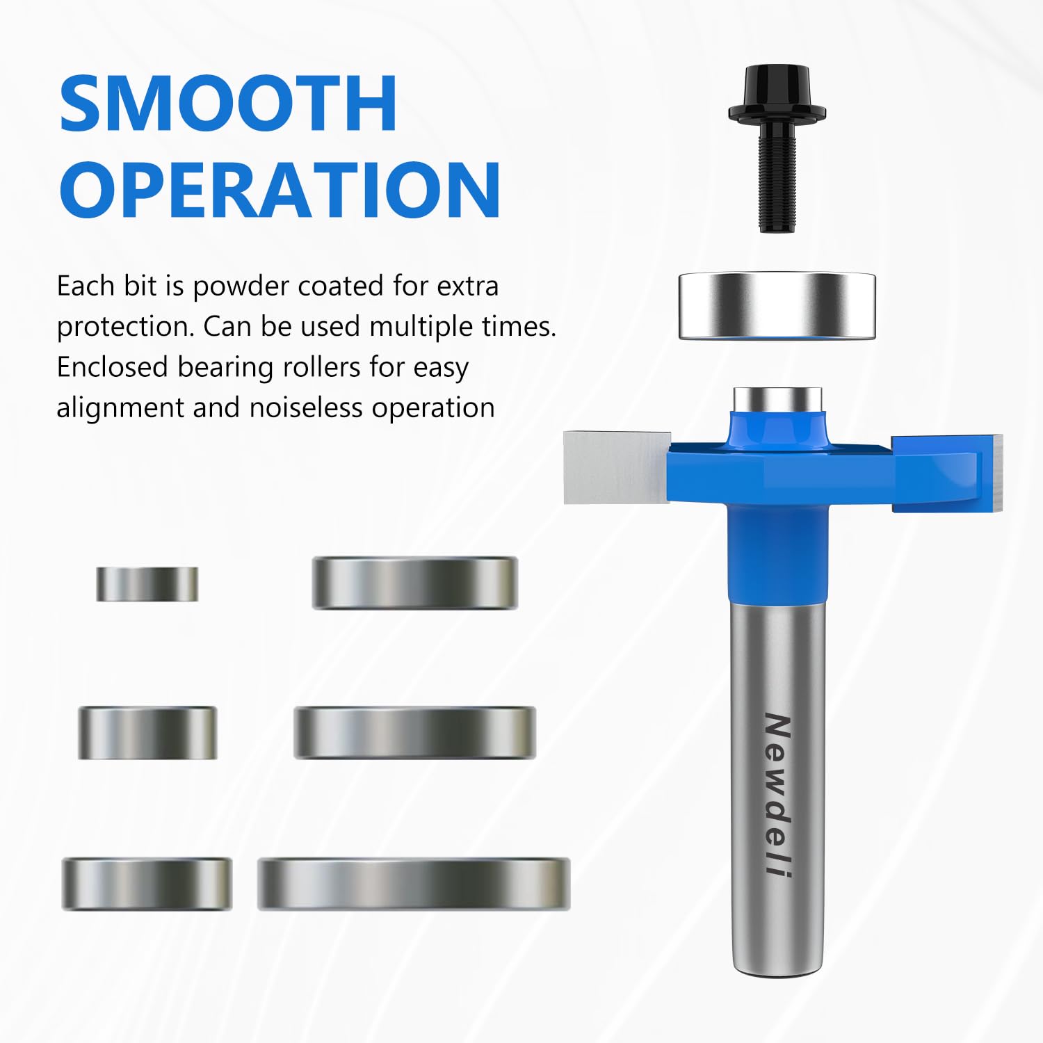 Newdeli Rabbet Router Bit Set 1/4 Inch Shank - 4Pcs Rabbeting Router Bits（1/8",1/4",3/8", 1/2" Height） with 6 Bearings Set (3/8", 1/2", 5/8", 3/4", 7/8", 1-1/8" Bearings) - Wood Biscuit Slot Cutters - Image 7