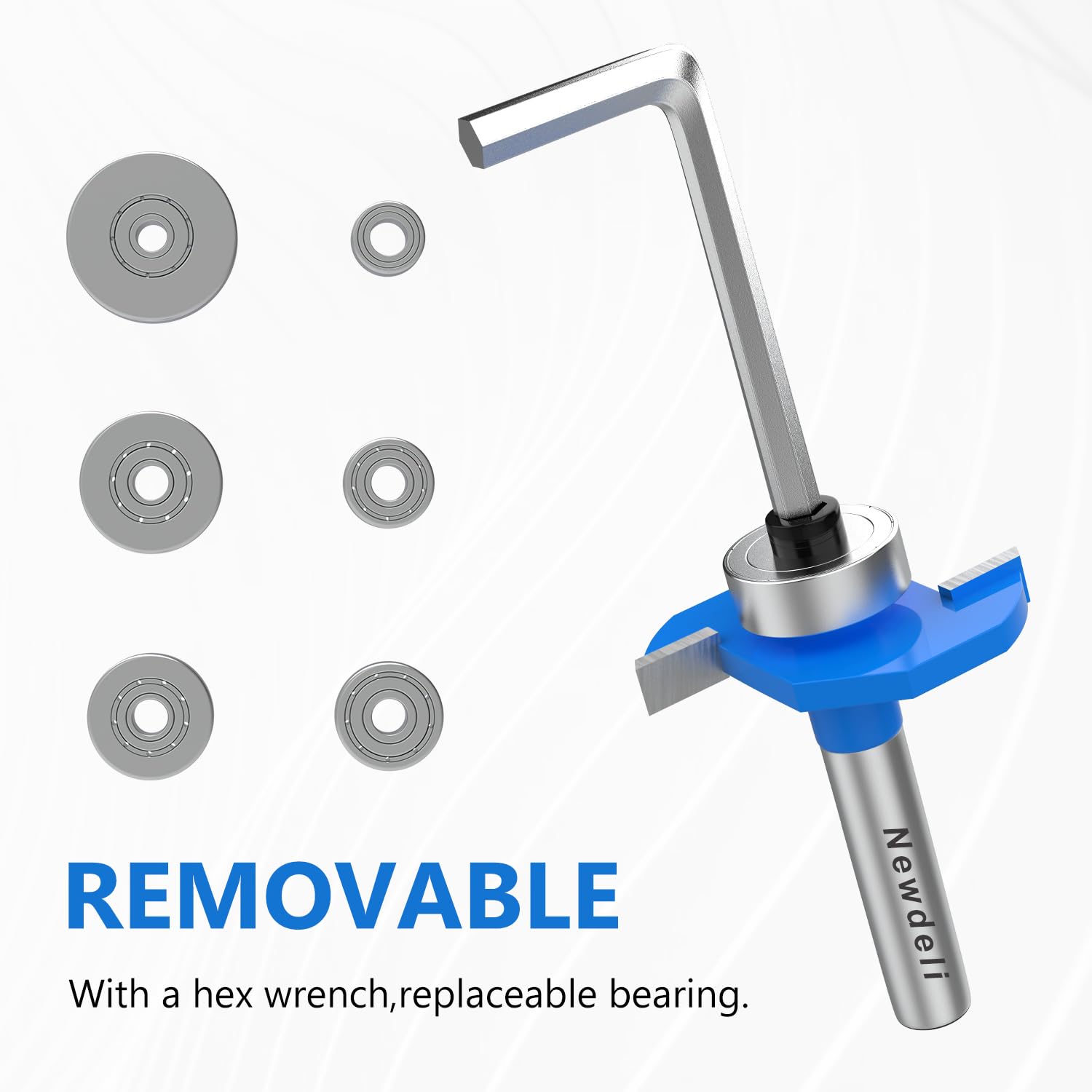 Newdeli Rabbet Router Bit Set 1/4 Inch Shank - 4Pcs Rabbeting Router Bits（1/8",1/4",3/8", 1/2" Height） with 6 Bearings Set (3/8", 1/2", 5/8", 3/4", 7/8", 1-1/8" Bearings) - Wood Biscuit Slot Cutters - Image 8