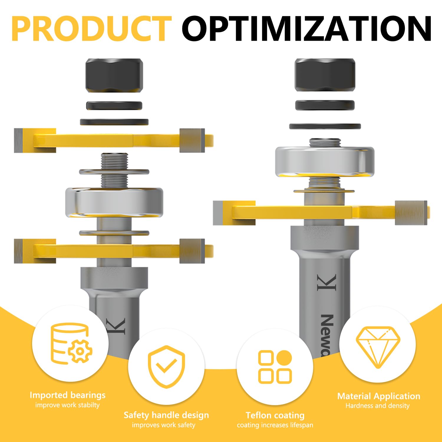 Newdeli Tongue and Groove Router Bit Set 1/2 inch Shank, 2Pcs Adjustable T-Shape Tongue and Groove Router Bits for Wood Door, Flooring, Cupboard Cutting - Image 3