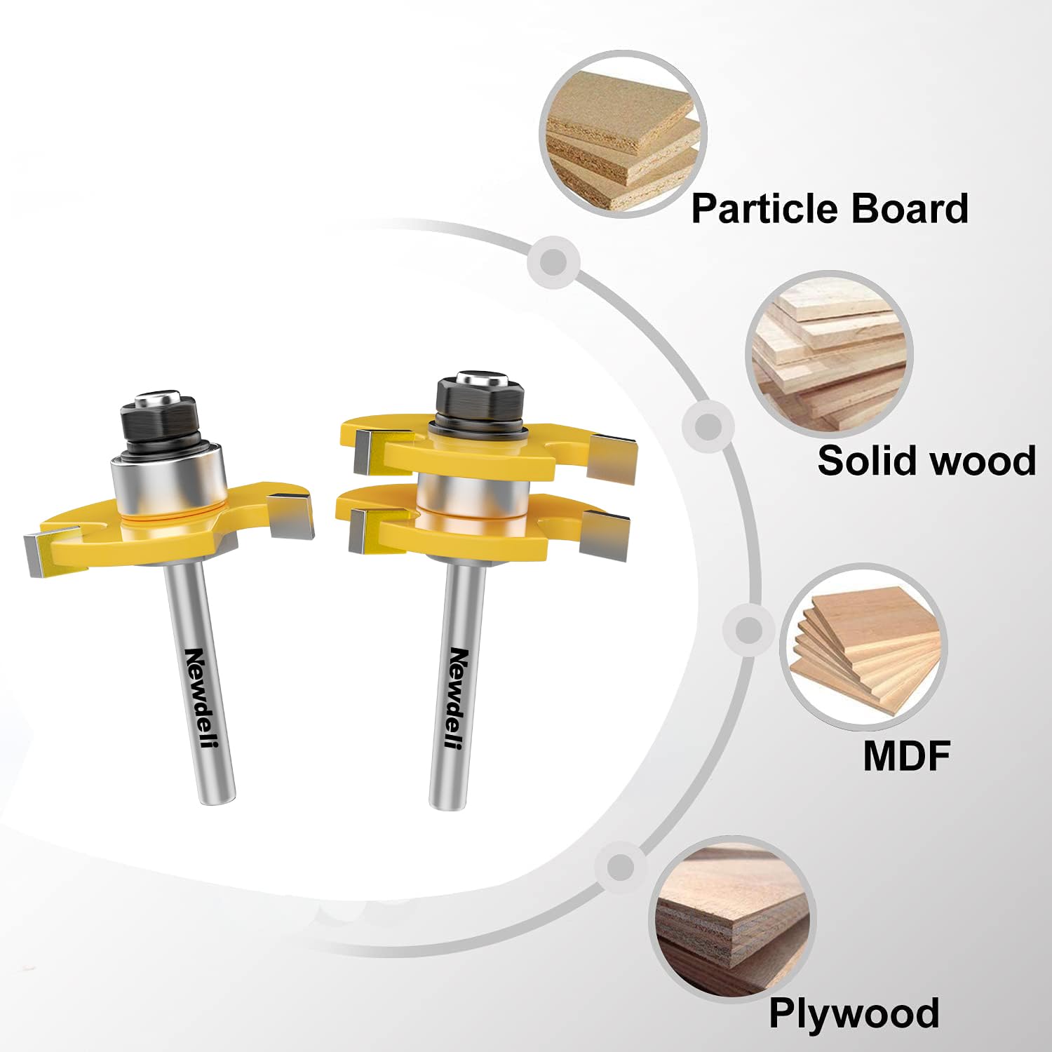 Newdeli Tongue and Groove Router Bit Set 1/4 Inch Shank - 2pcs Router Bits for 3/4" Stock, 1/2" Cutting Depth - T Shape 3 Teeth Wood Milling Cutter Woodworking Tool - Image 6